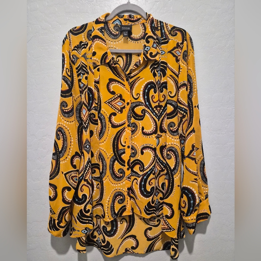 Nicole by Nicole Miller Yellow Paisley-Print Button-Down Shirt